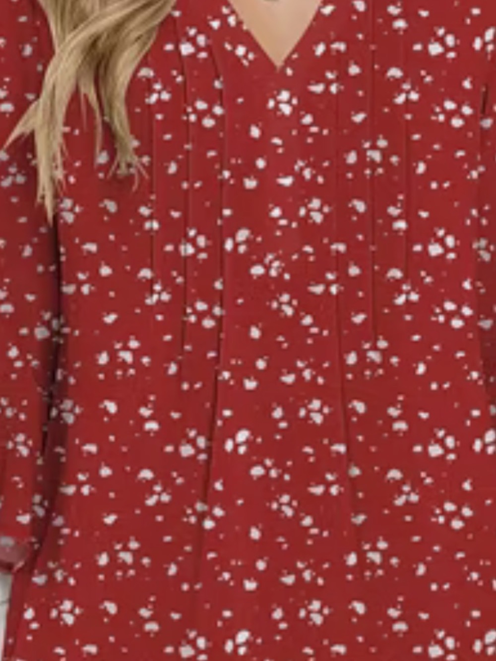 Women’s Timeson XXL Vibrant Red V-Neck Blouse with White Dot Print.